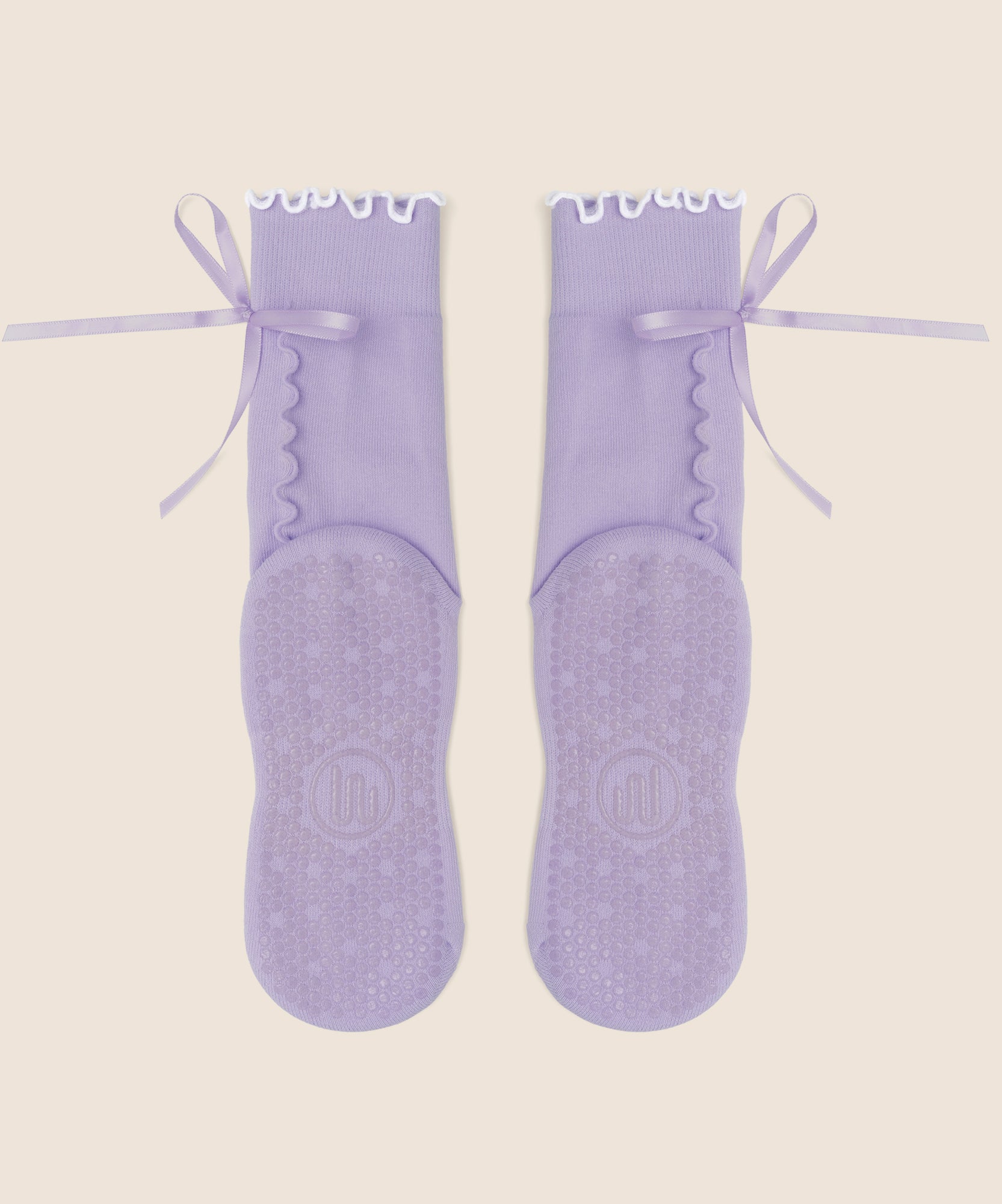 Crew Non Slip Grip Socks - Lavender Bow