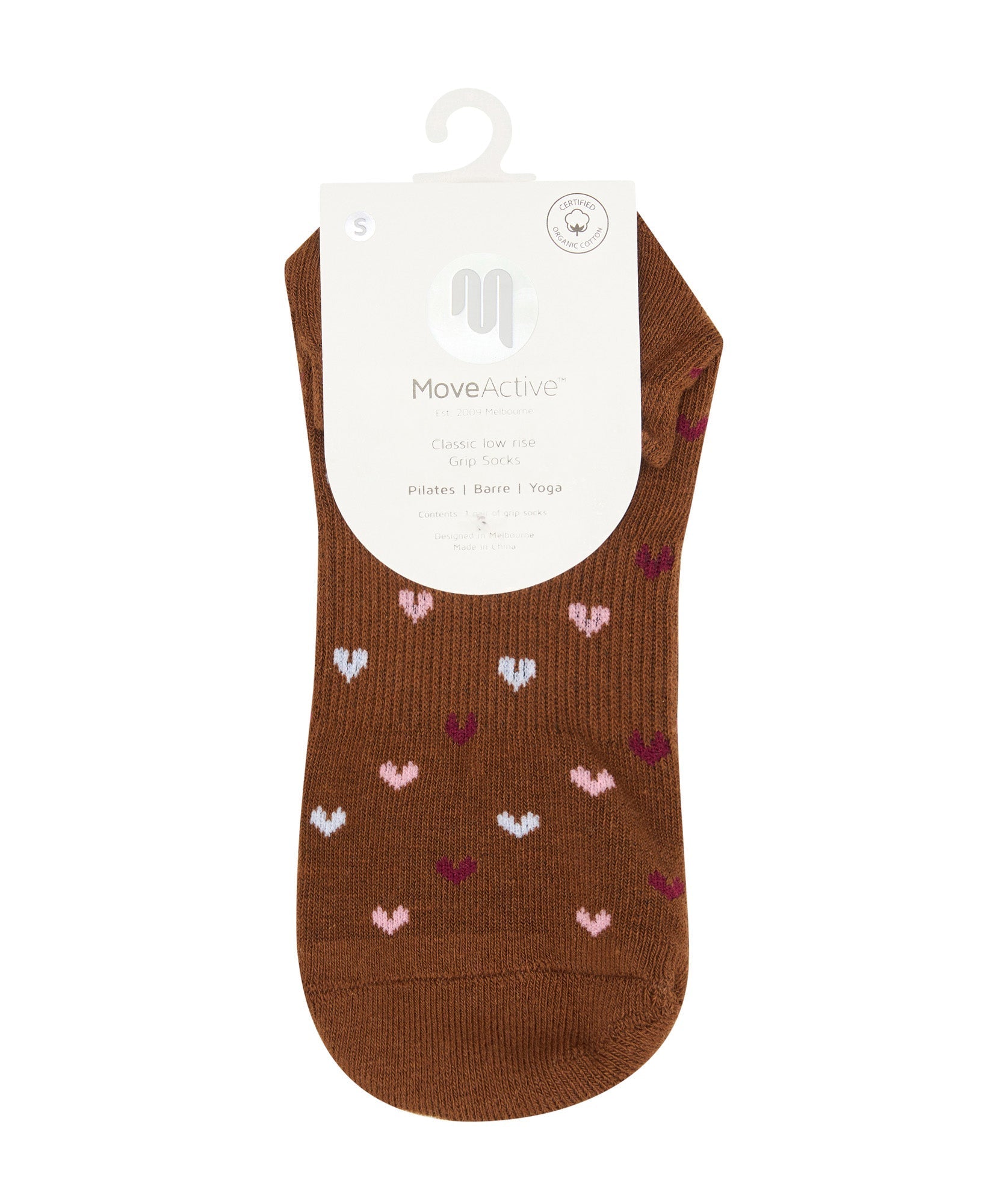 Classic Low Rise Grip Socks - Hearts Aflutter Brown