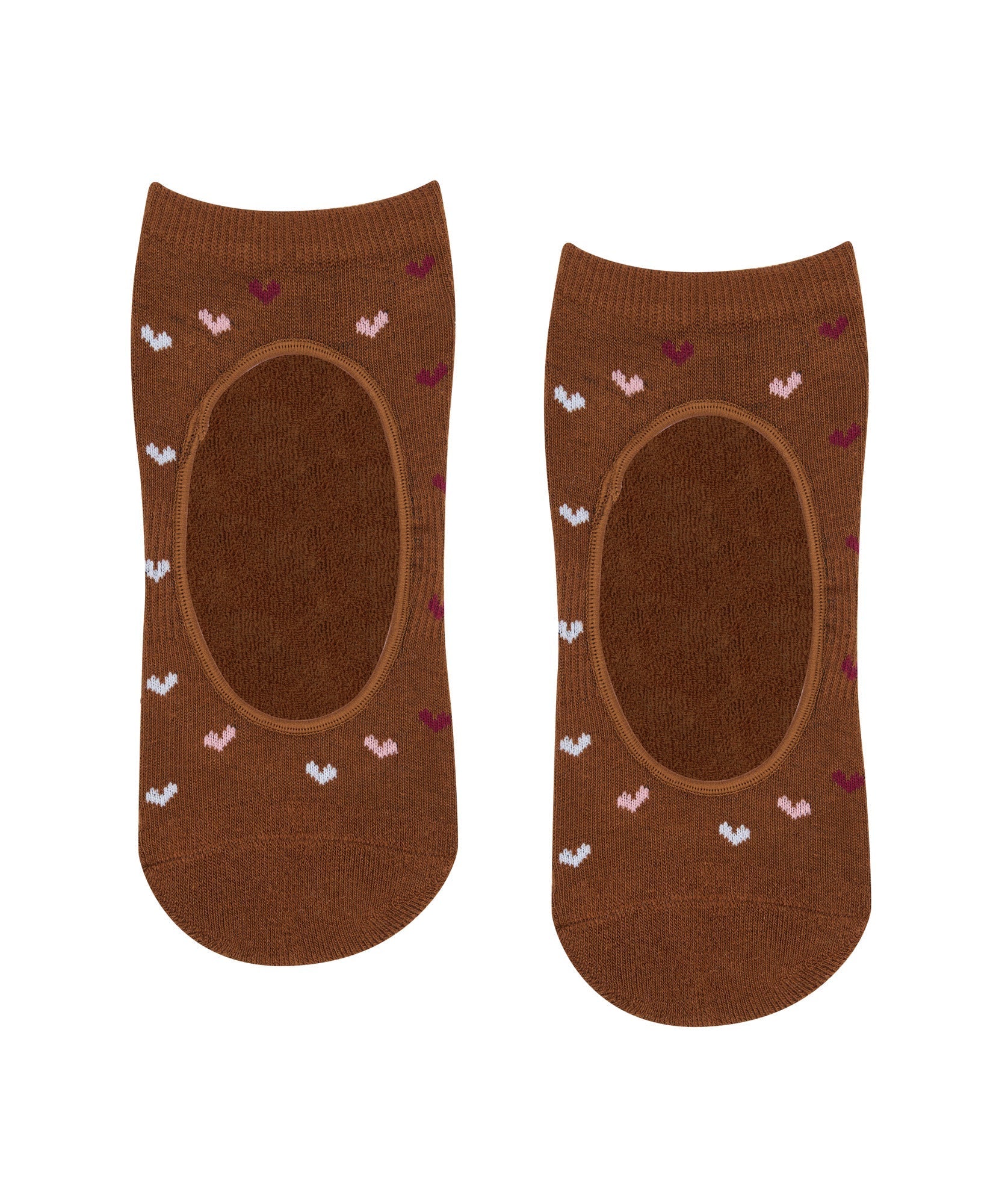 Slide On Non Slip Grip Socks - Hearts Aflutter Brown