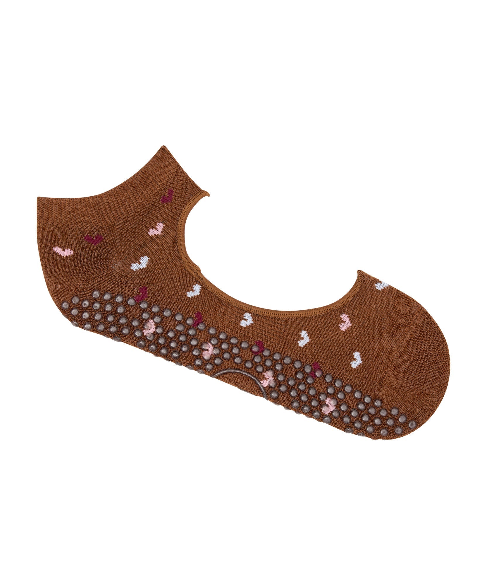 Slide On Non Slip Grip Socks - Hearts Aflutter Brown