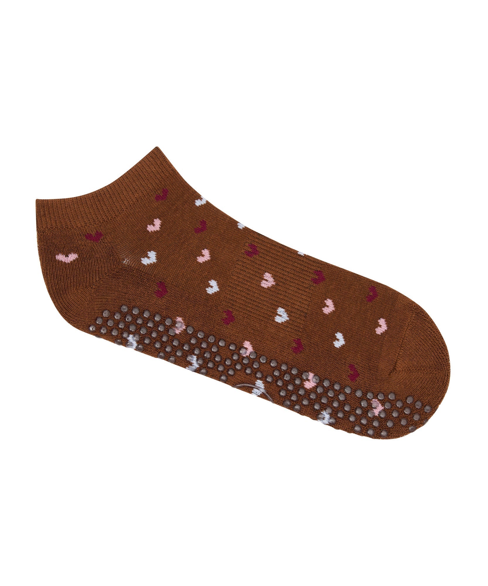 Classic Low Rise Grip Socks - Hearts Aflutter Brown
