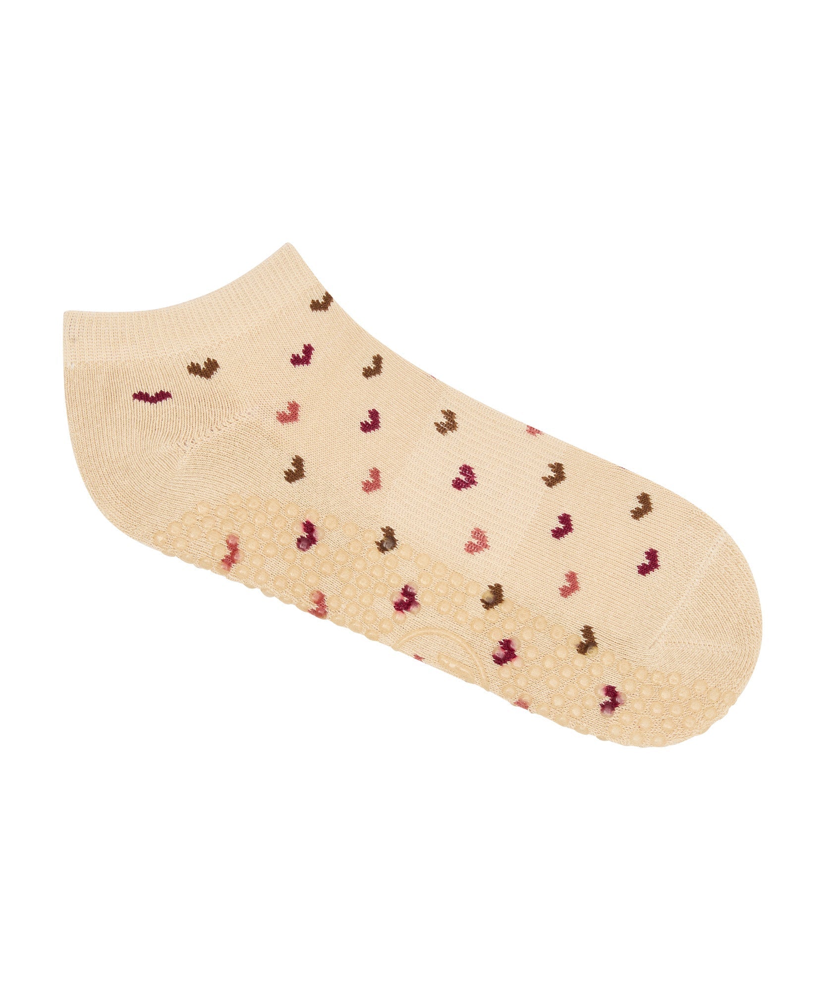 Classic Low Rise Grip Socks - Hearts Aflutter Beige