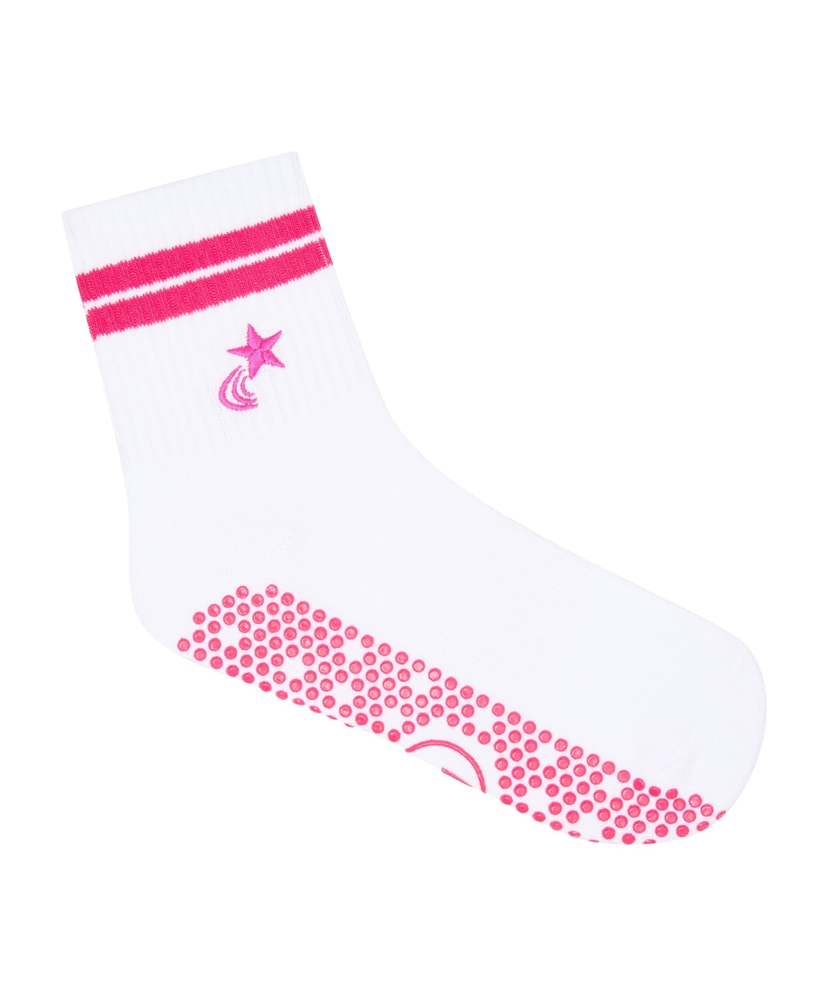 Crew Non Slip Grip Socks - Neon Pink Stripe