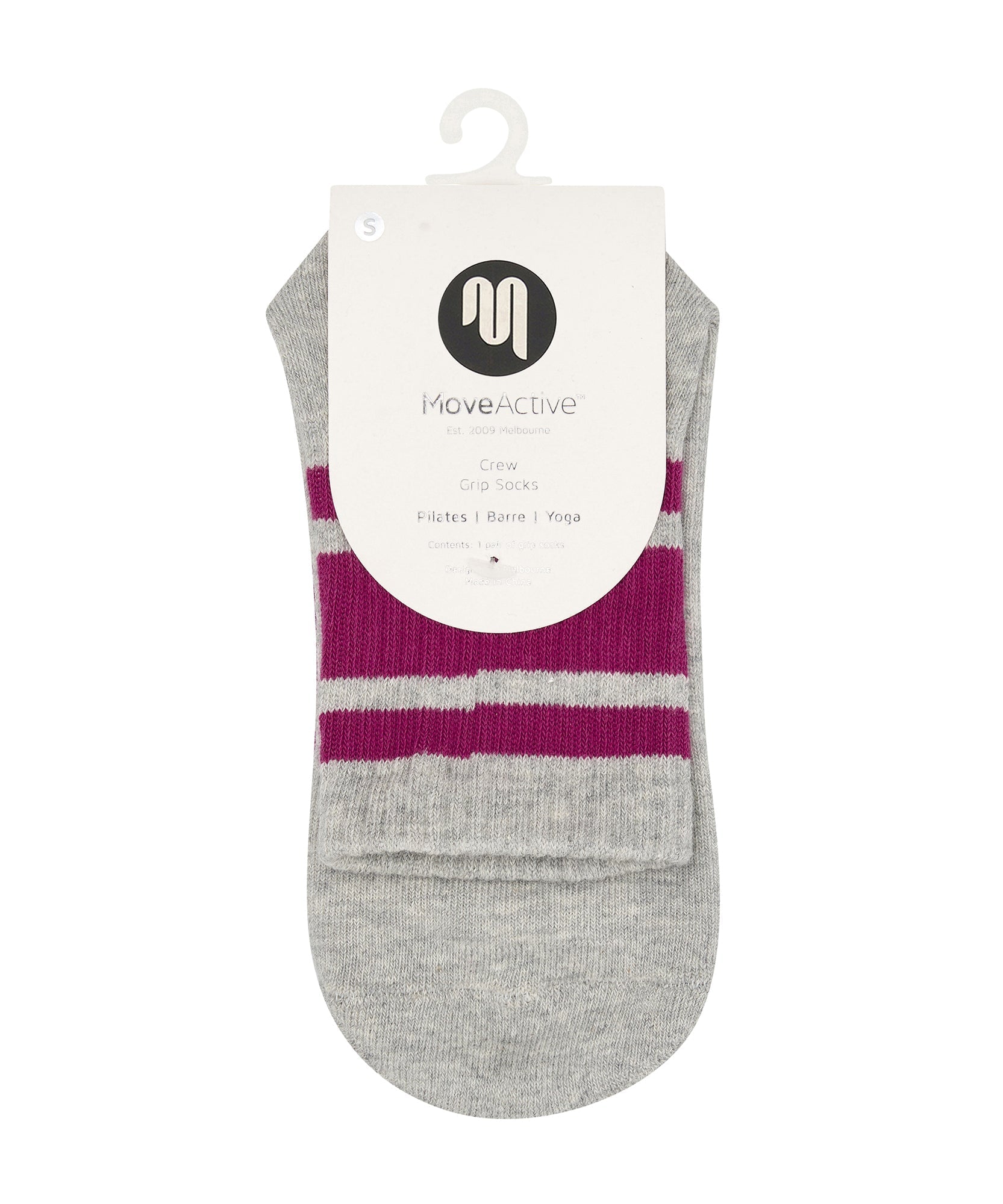 Crew Non Slip Grip Socks - Marle Fuchsia Stripe