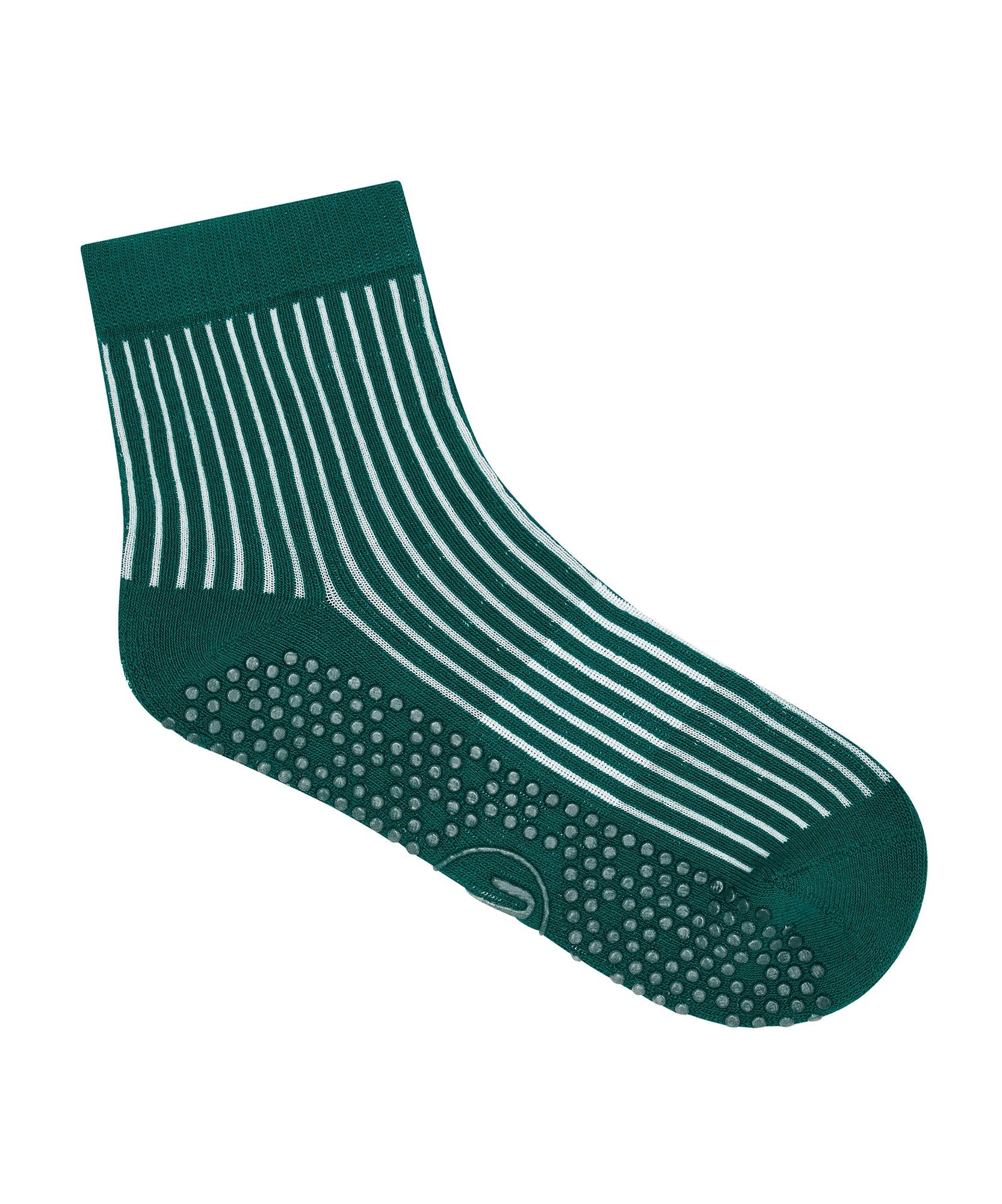 Quarter Crew Non Slip Grip Socks - Ribbed Emerald