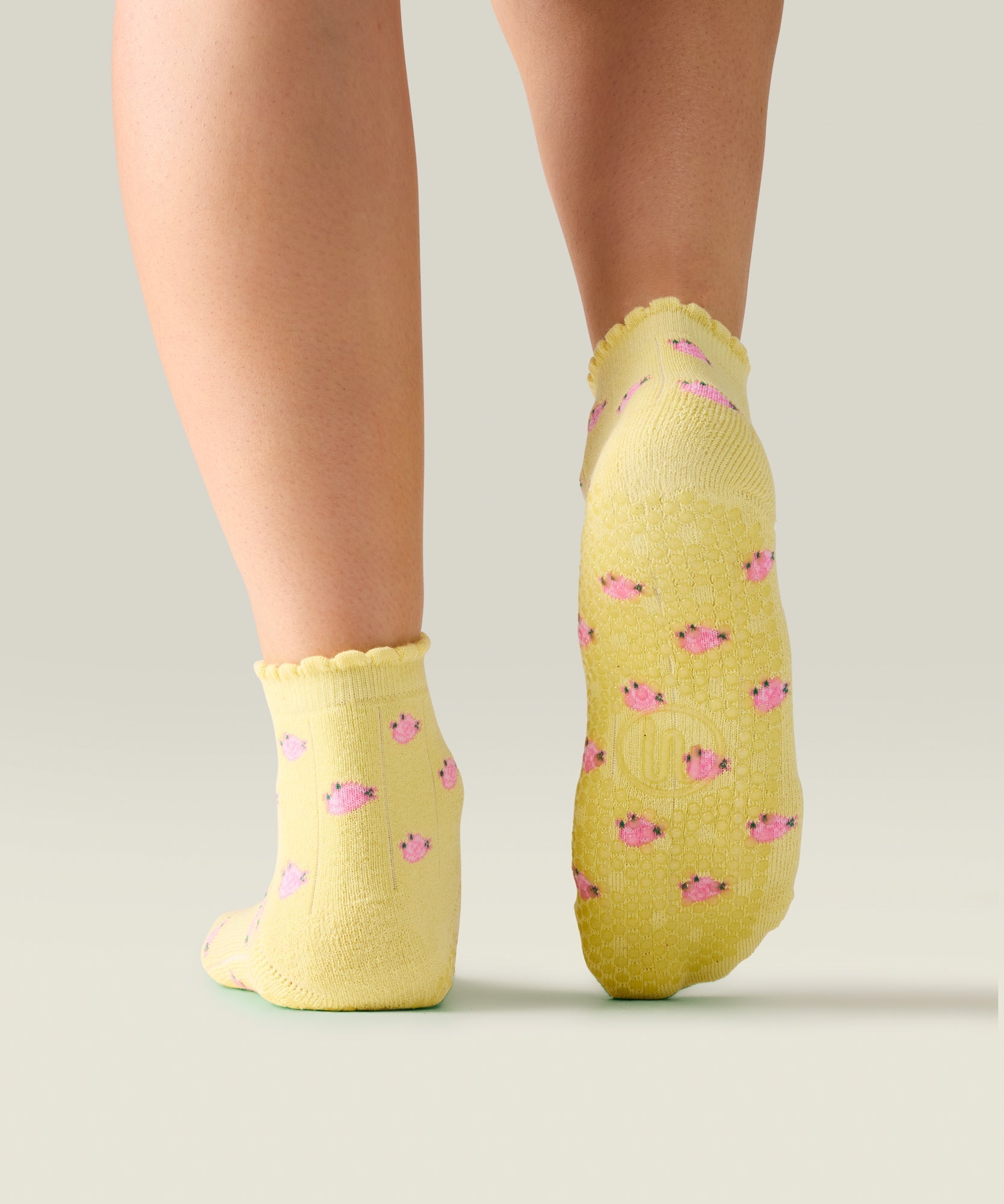 Quarter Crew Non Slip Grip Socks - Wild Rose Maize