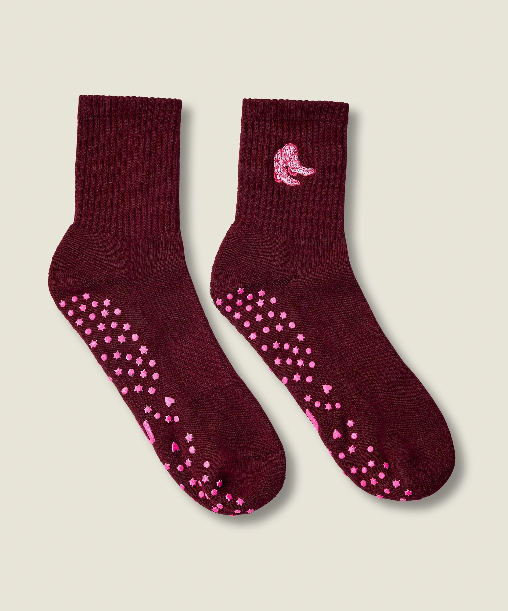 Crew Non Slip Grip Socks - Boot Scootin' Mulberry