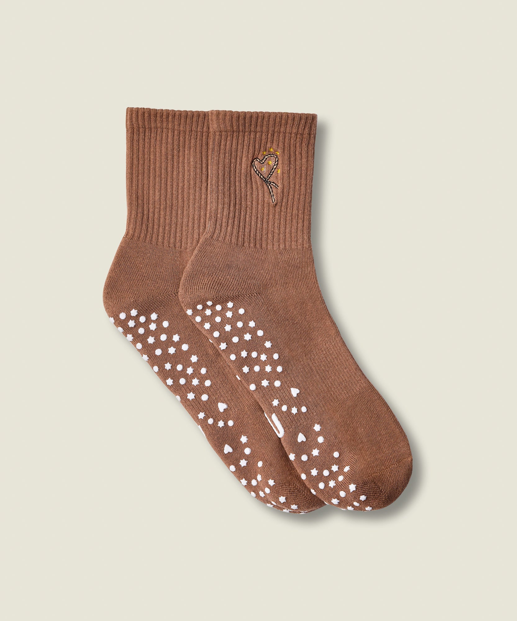 Crew Non Slip Grip Socks - Lasoo Heart Tan