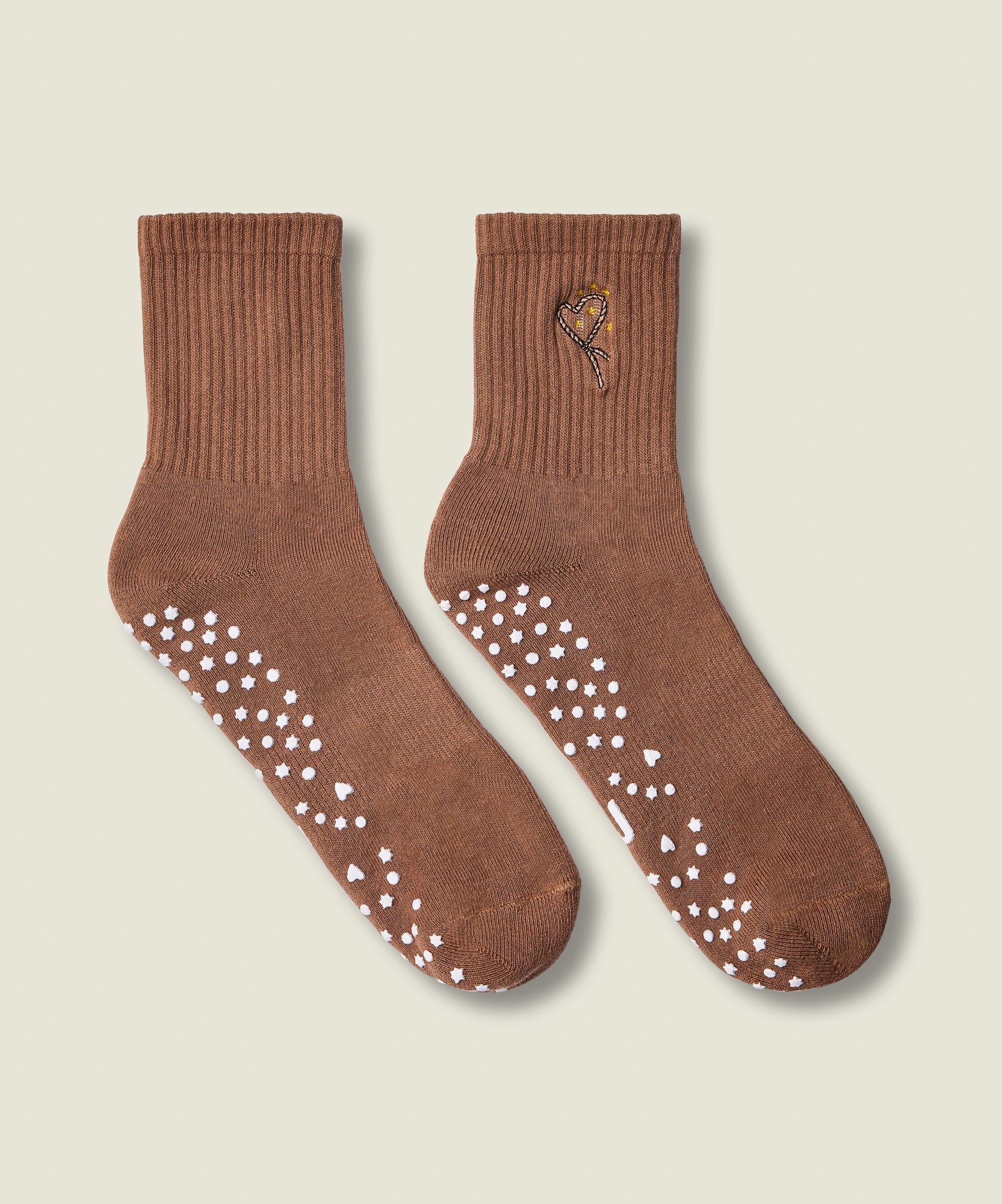 Crew Non Slip Grip Socks - Lasoo Heart Tan