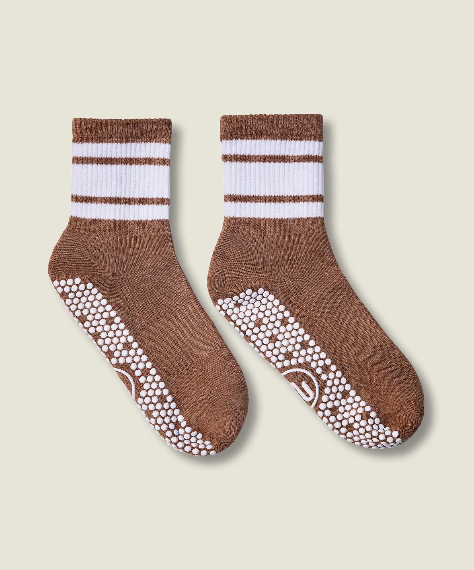 Crew Non Slip Grip Socks - Tan Stripe