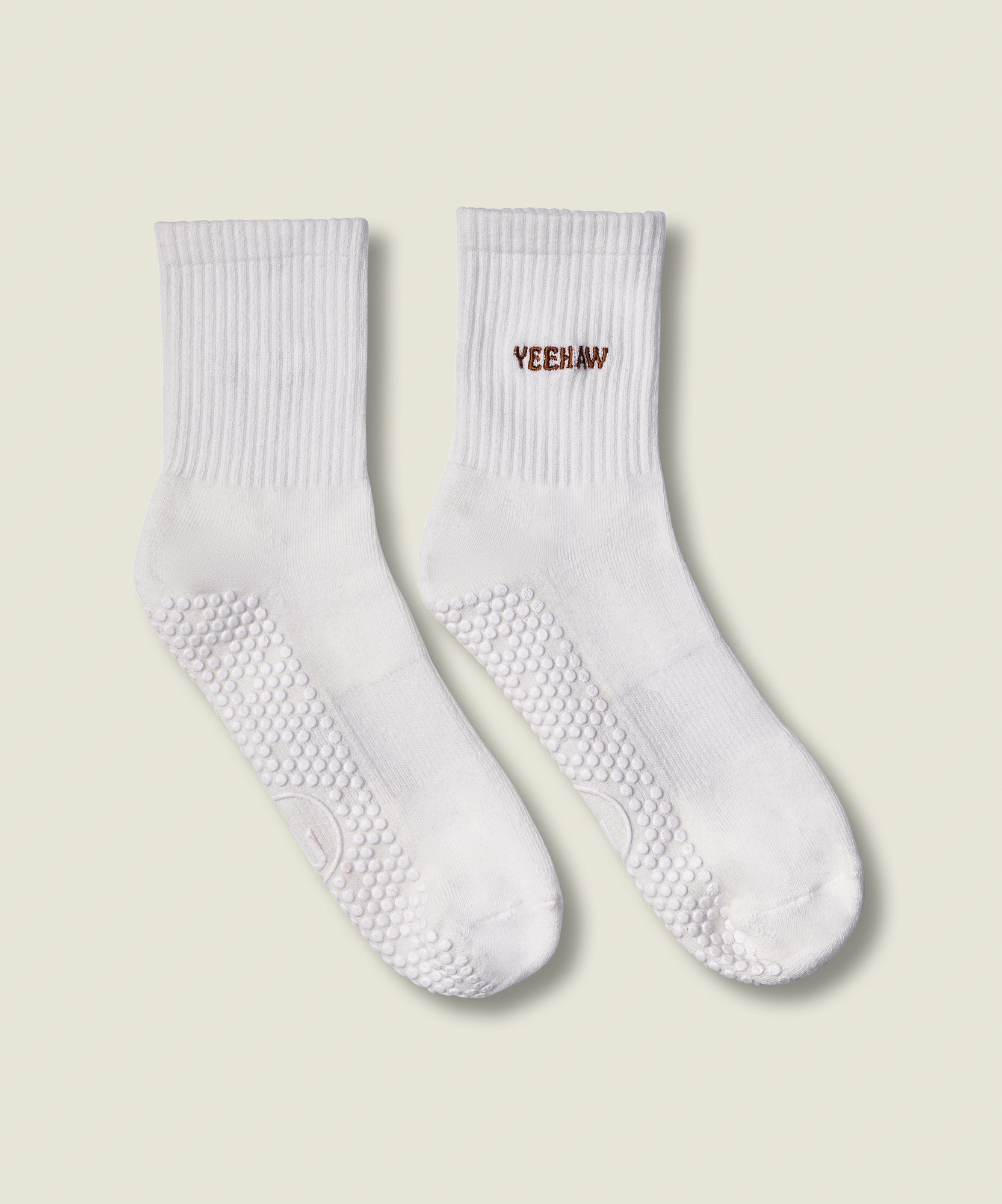 Crew Non Slip Grip Socks - Yeehaw Ivory