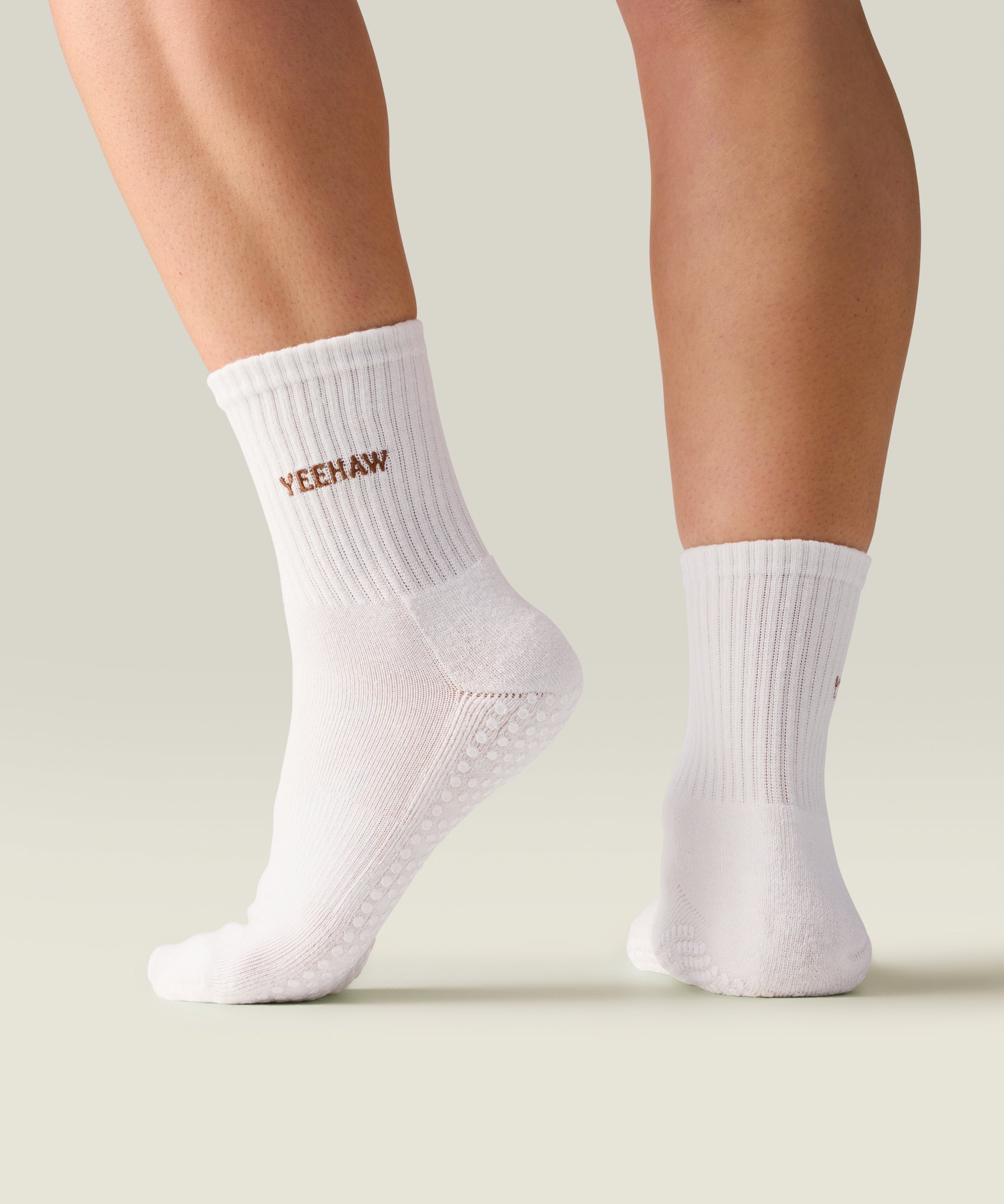 Crew Non Slip Grip Socks - Yeehaw Ivory