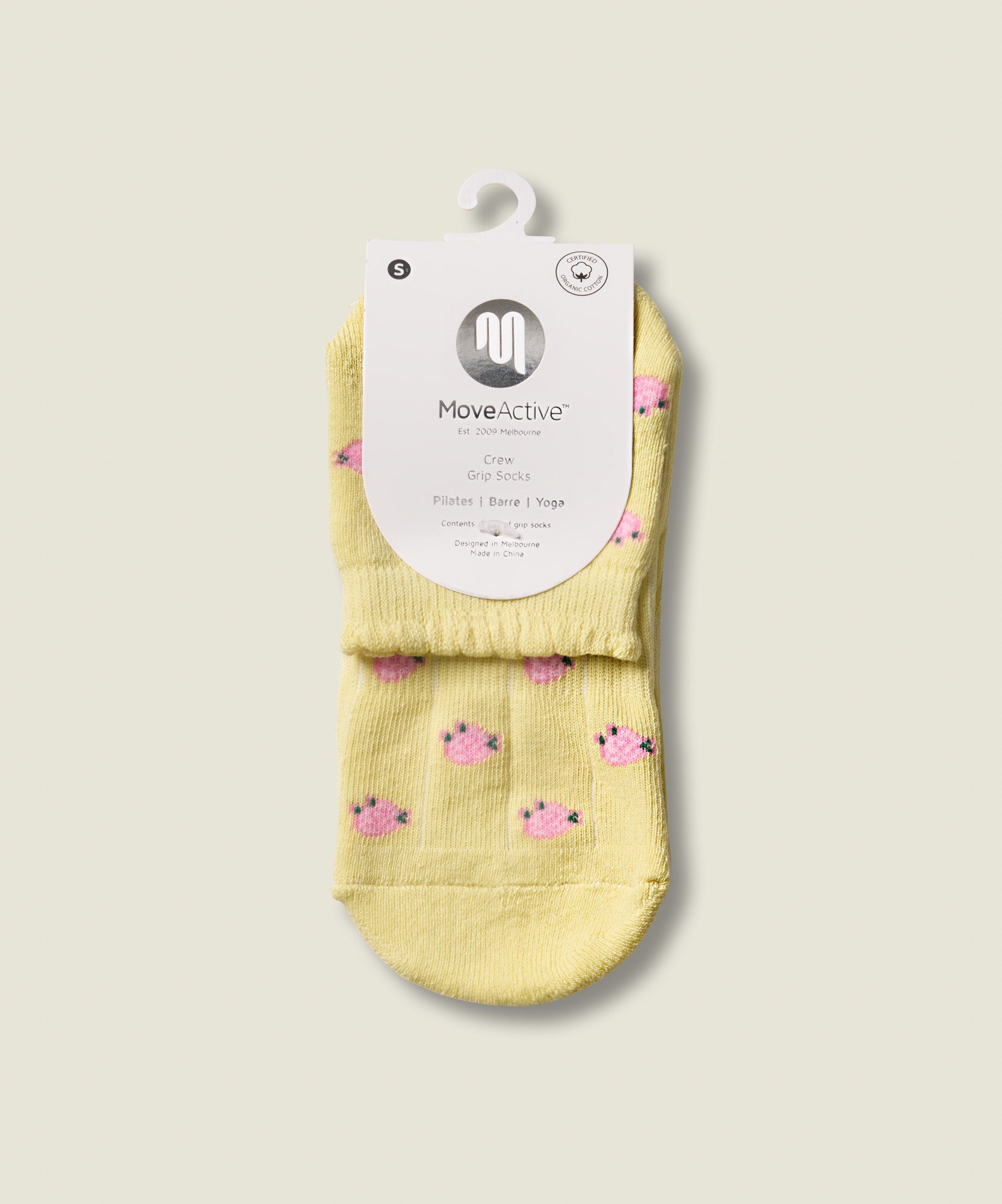 Quarter Crew Non Slip Grip Socks - Wild Rose Maize