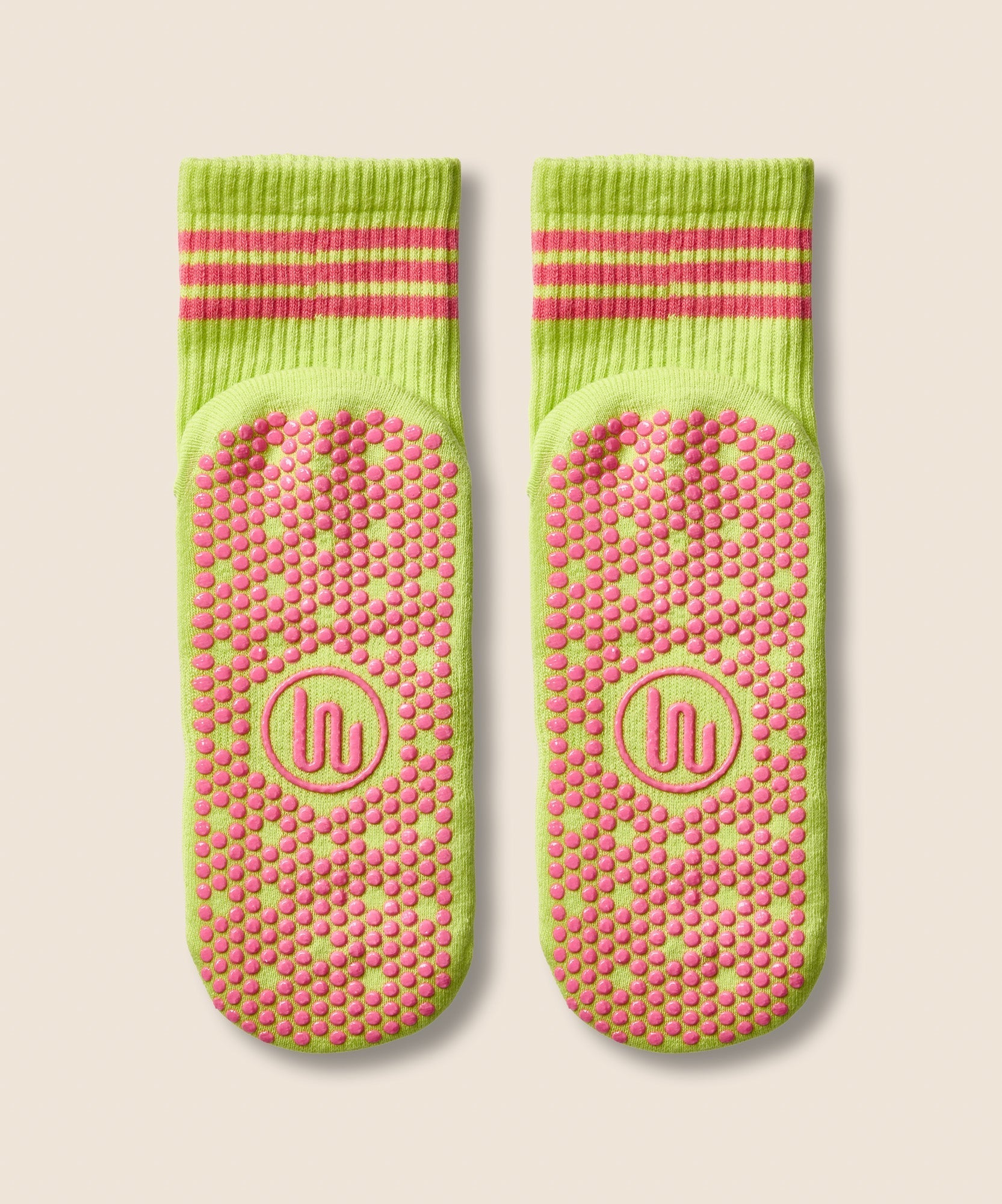 Crew Non Slip Grip Socks - Pine Lime Stripe