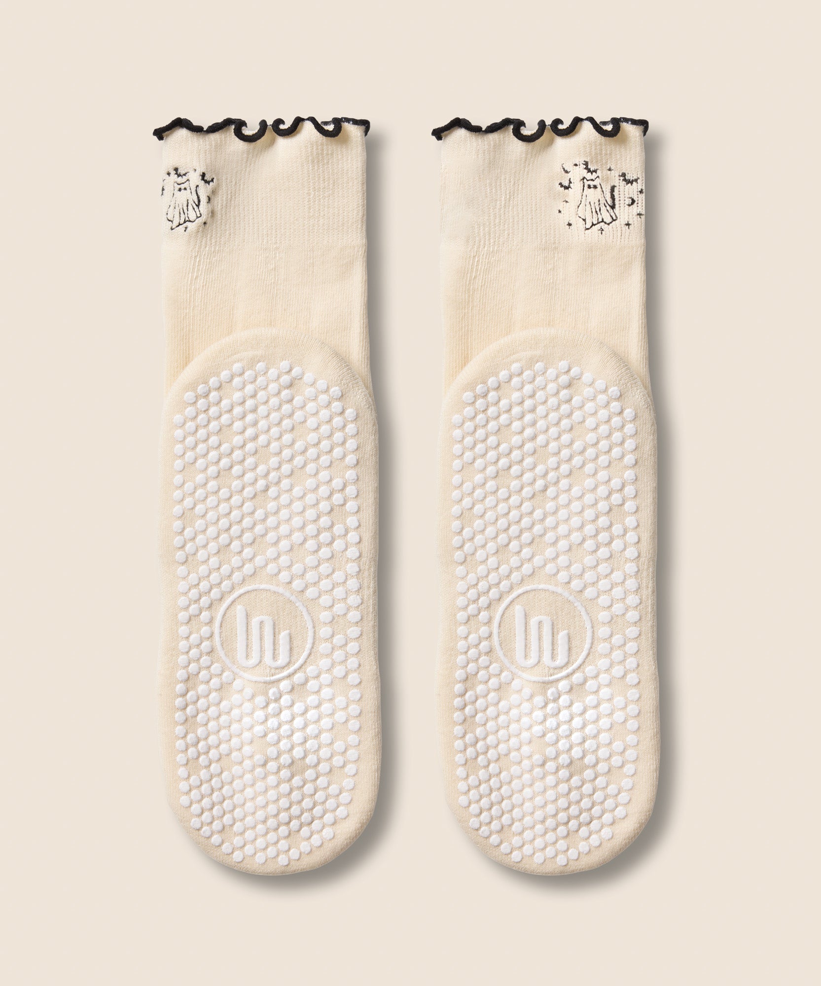 Crew Non Slip Grip Socks - Spooky Cat Frill