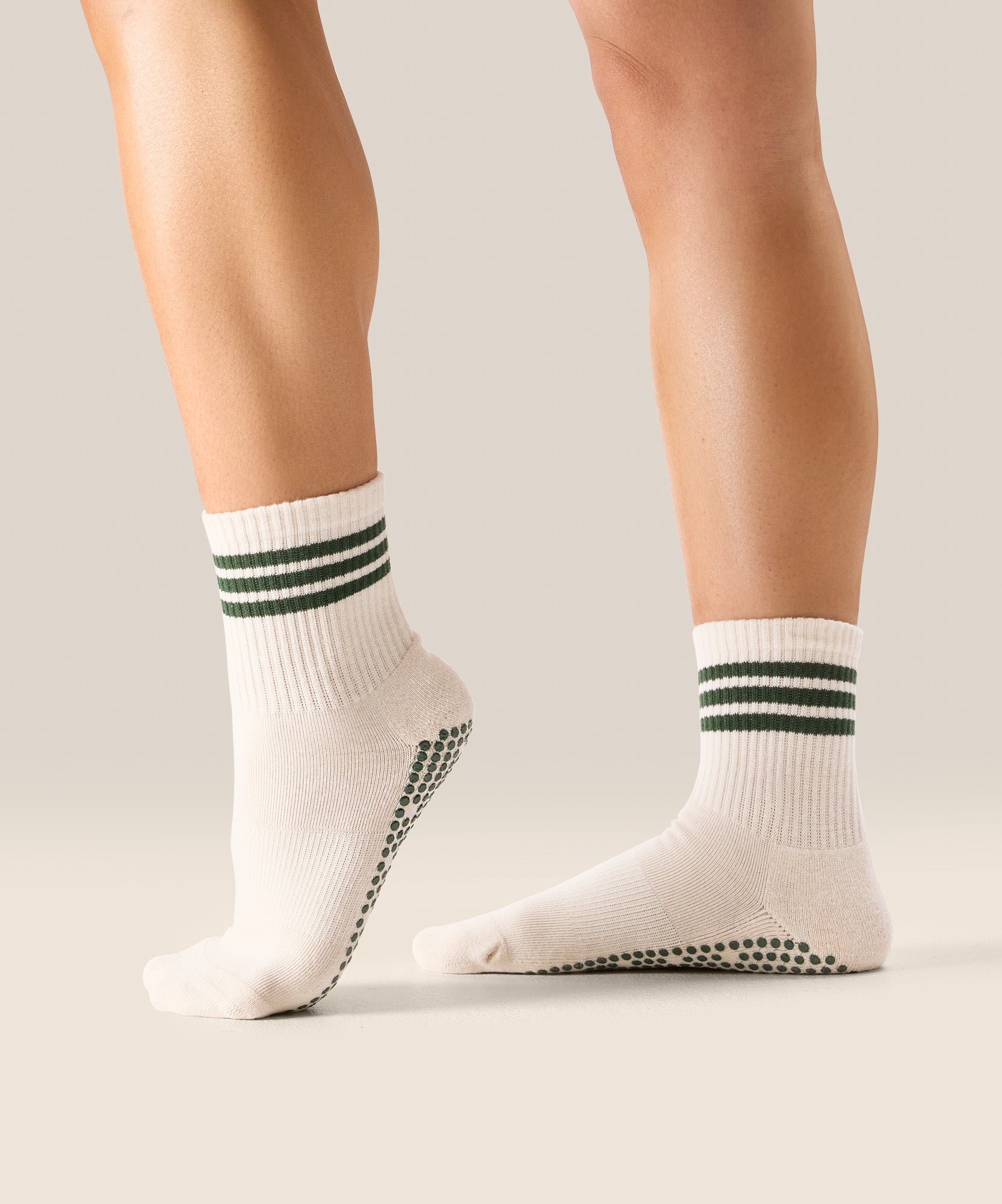 Crew Non Slip Grip Socks - Olive Stripe