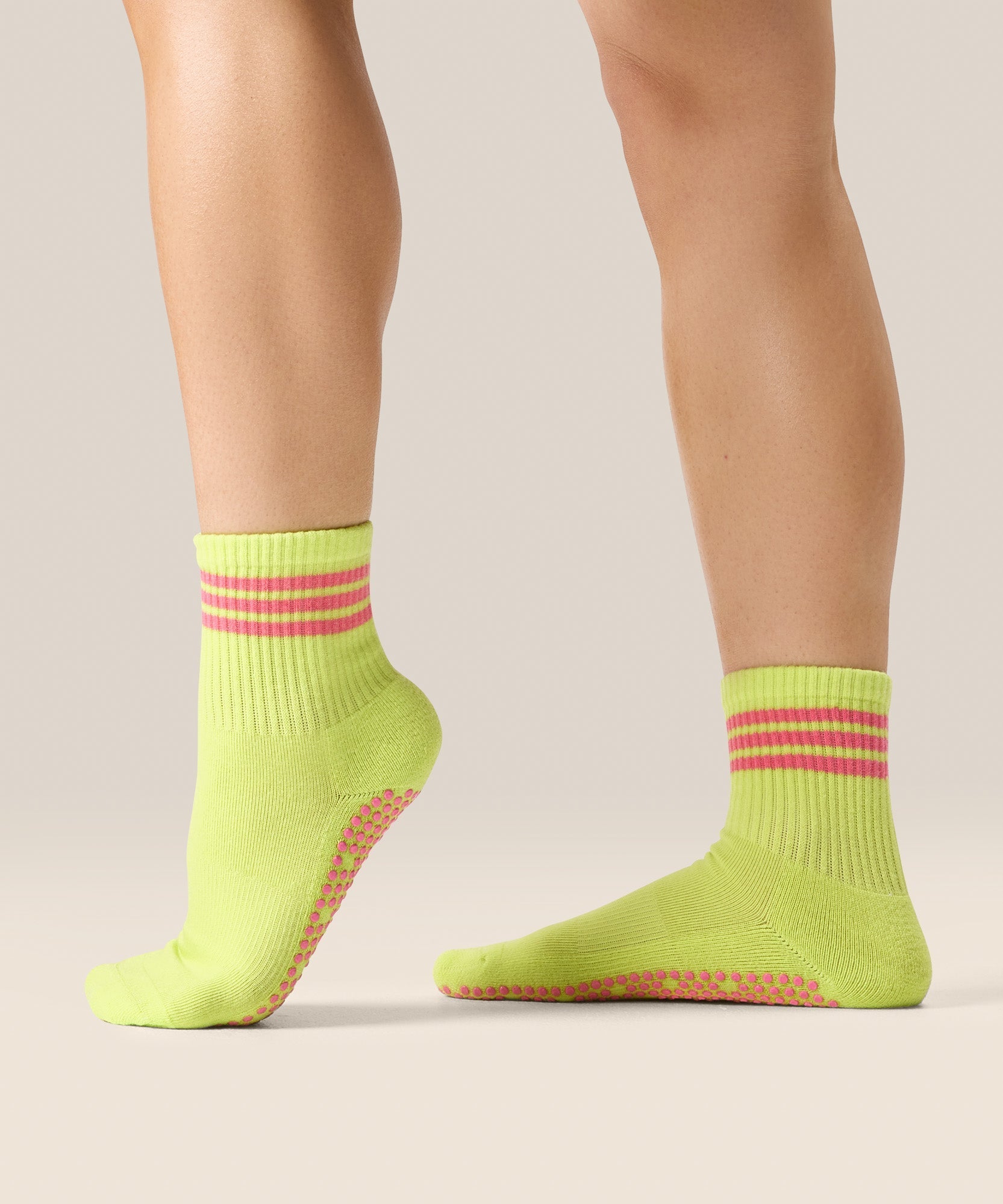 Crew Non Slip Grip Socks - Pine Lime Stripe