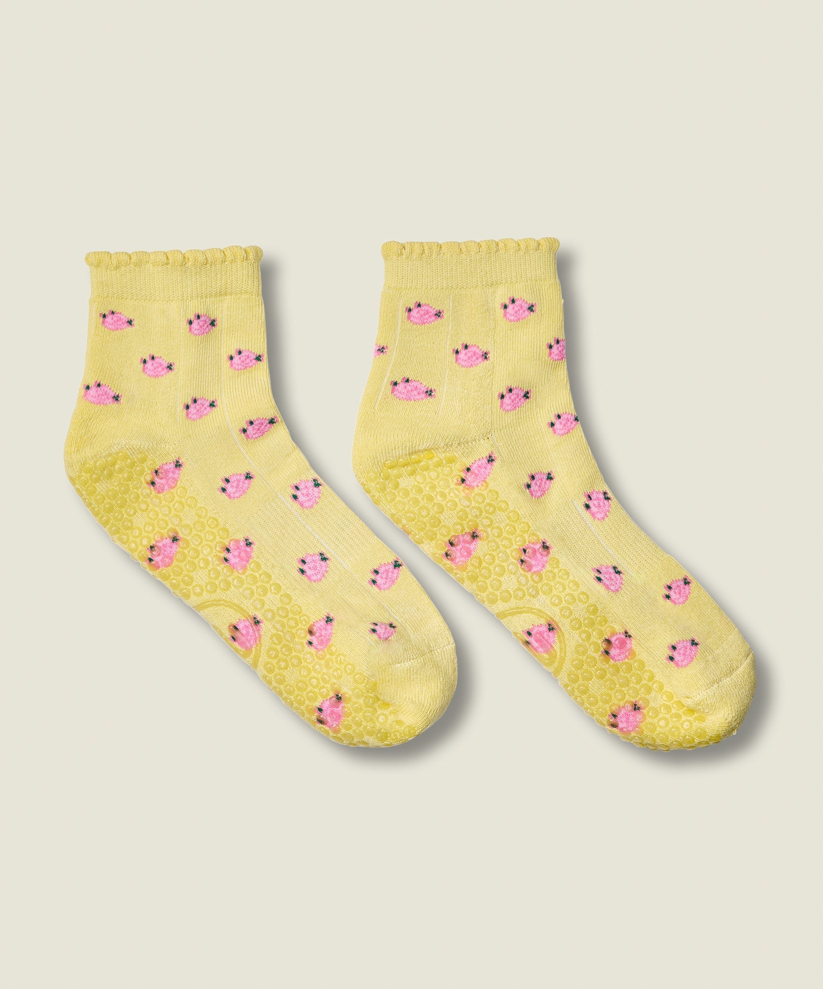 Quarter Crew Non Slip Grip Socks - Wild Rose Maize